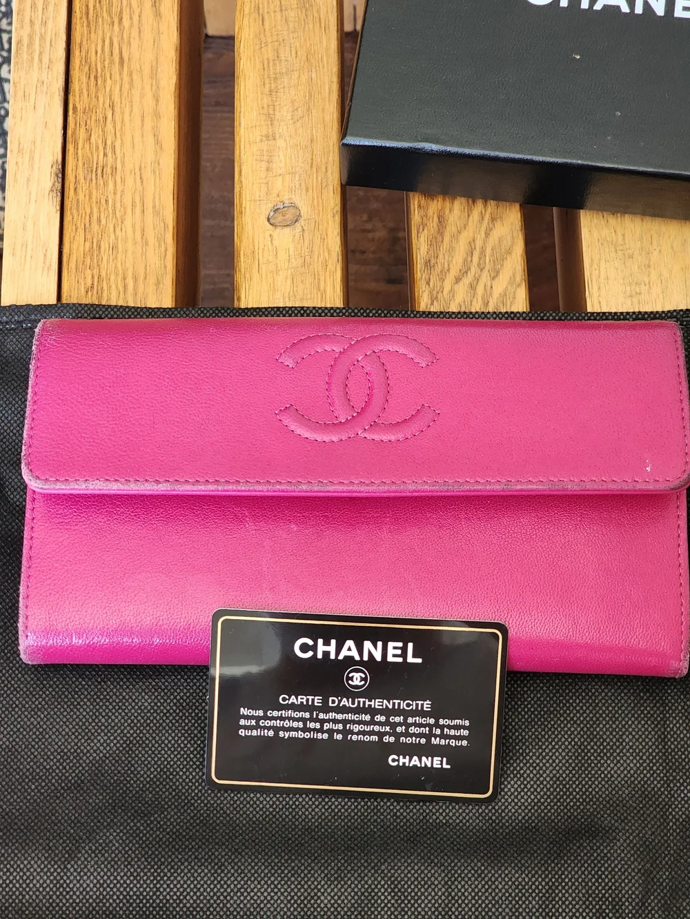 CHANEL CC Stich Leather Long Wallet